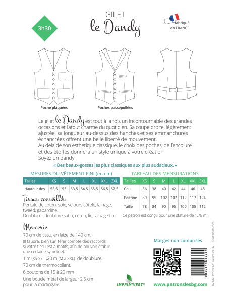 Patron de gilet le Dandy - Les BG
