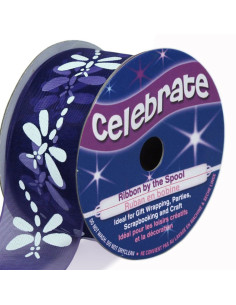 Ruban organza Celebrate libellule violette - 25 mm x 3 m