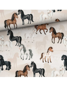 Tissu coton premium - Chevaux