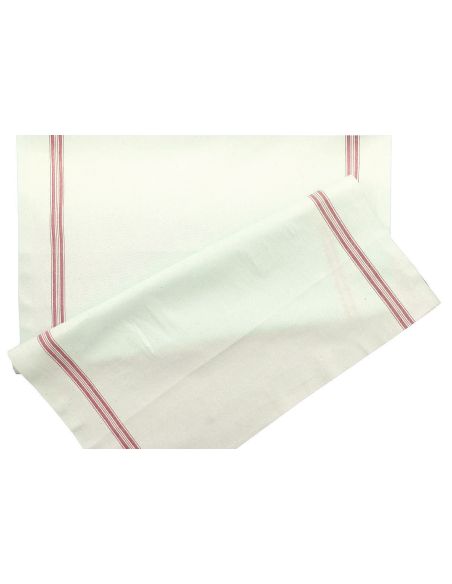 Tissu torchon coton - Beige et rouge
