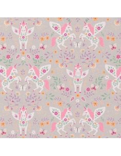 Tissu popeline de coton - Polly gris et rose