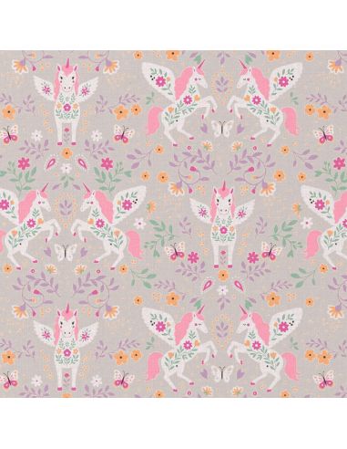 Tissu popeline de coton - Polly gris et rose