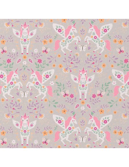 Tissu popeline de coton - Polly gris et rose