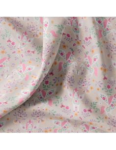 Tissu popeline de coton - Polly gris et rose 2