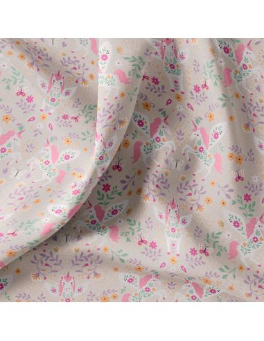 Tissu popeline de coton - Polly gris et rose