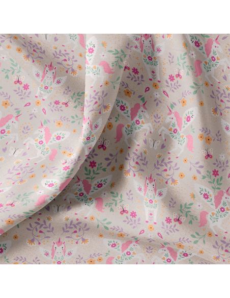 Tissu popeline de coton - Polly gris et rose