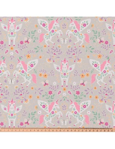 Tissu popeline de coton - Polly gris et rose