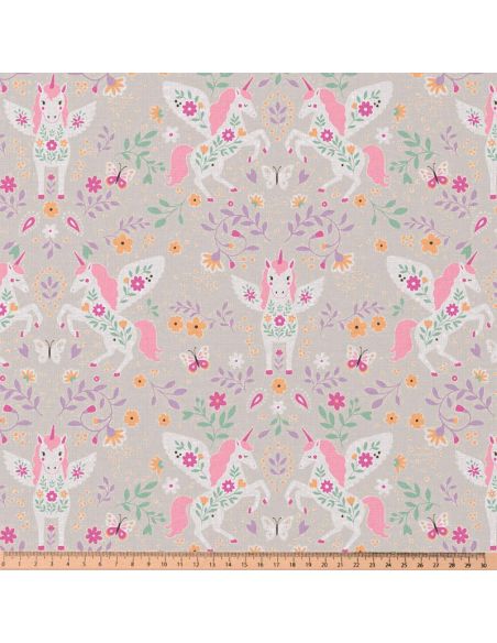 Tissu popeline de coton - Polly gris et rose