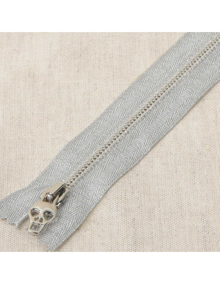 Fermeture métal lurex tête de mort - Argent