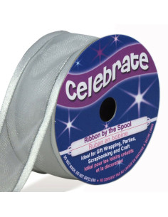 Ruban organza Celebrate blanc liseré gris - 25 mm x 4 m