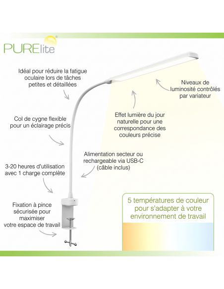 Lampe à pince col de cygne Luma PURElite