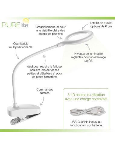 Lampe loupe à pince rechargeable Ray PURElite