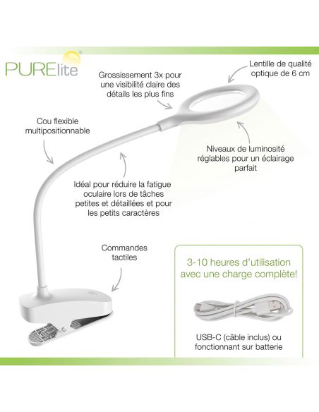 Lampe loupe à pince rechargeable Ray PURElite