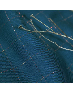 Tissu sergé de viscose carreaux bleu pétrole lurex cuivré - Églantine & Zoé