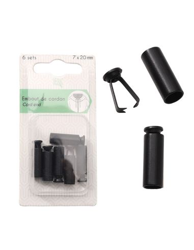 Lot de 6 embouts de cordon tube - Noir