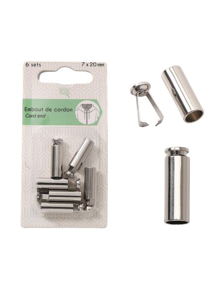 Lot de 6 embouts de cordon tube - Argent