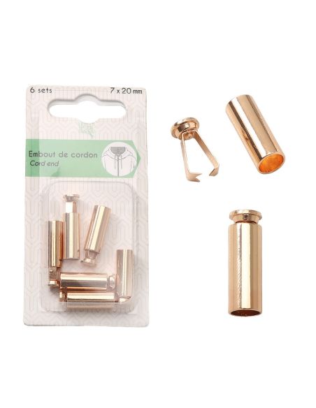 Lot de 6 embouts de cordon tube - Or