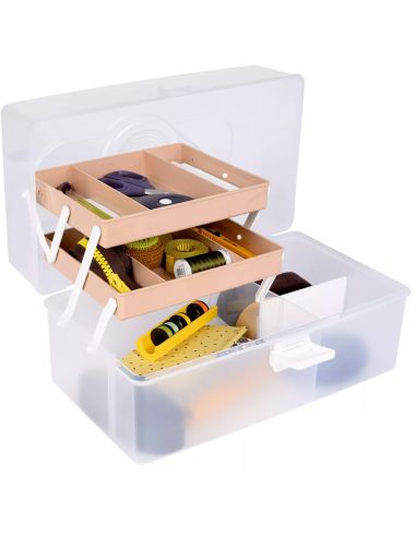 Boîte de rangement transparente XL 10 l Prym — 2 plateaux beiges