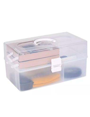 Boîte de rangement transparente XL 10 l Prym — 2 plateaux beiges