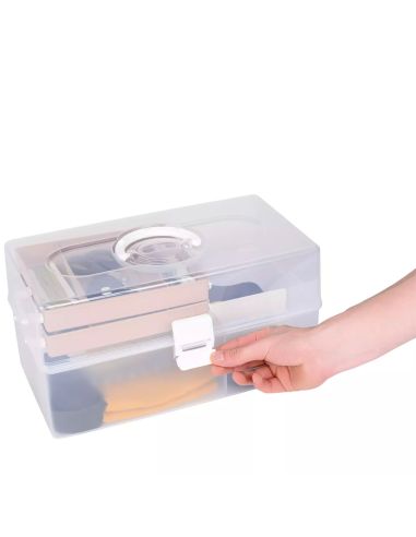 Boîte de rangement transparente XL 10 l Prym — 2 plateaux beiges
