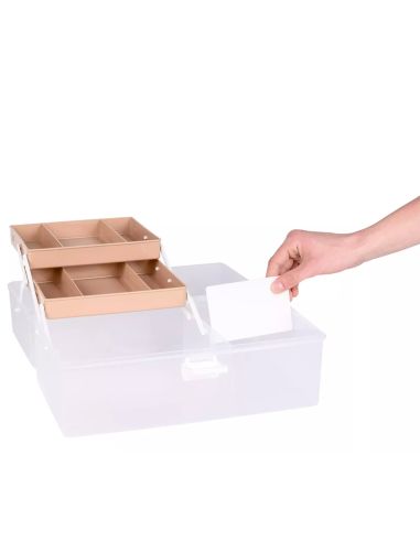 Boîte de rangement transparente XL 10 l Prym — 2 plateaux beiges