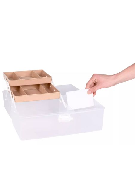 Boîte de rangement transparente XL 10 l Prym — 2 plateaux beiges