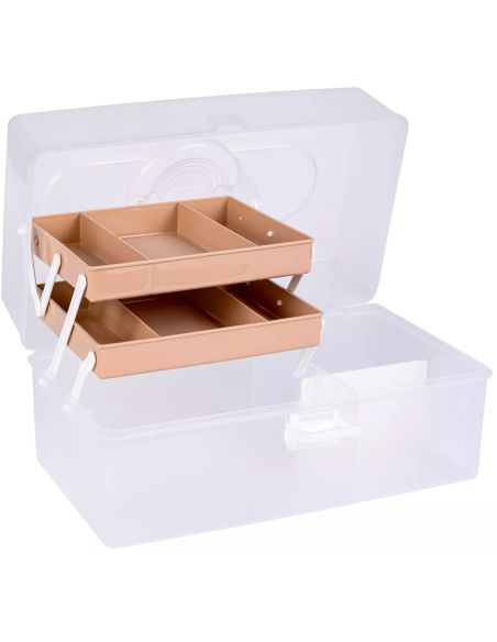 Boîte de rangement transparente XL 10 l Prym — 2 plateaux beiges