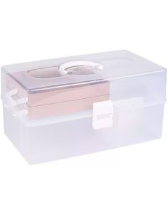 Boîte de rangement transparente XL 10 l Prym — 2 plateaux beiges