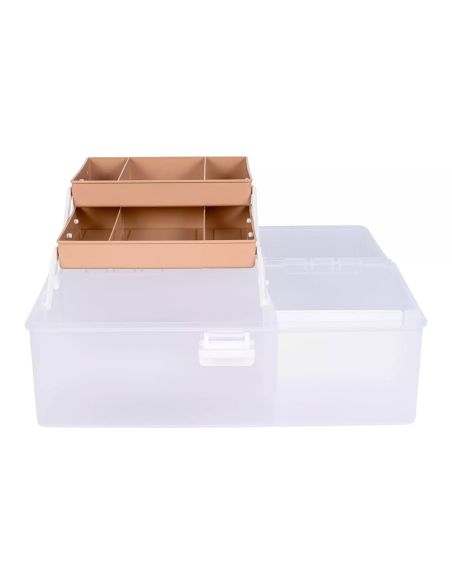 Boîte de rangement transparente XL 10 l Prym — 2 plateaux beiges