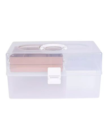 Boîte de rangement transparente XL 10 l Prym — 2 plateaux beiges