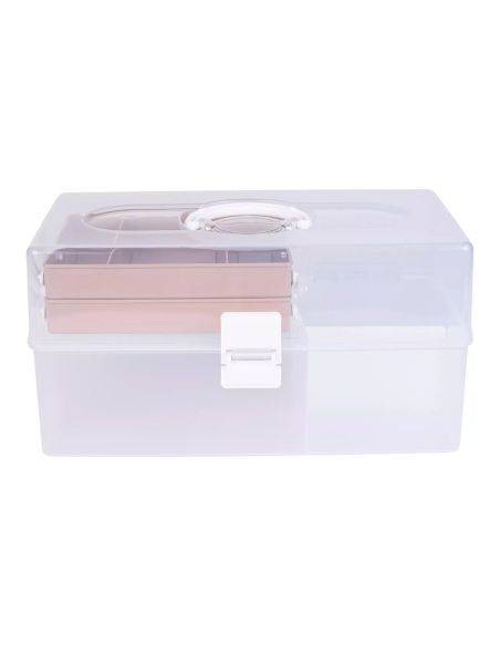 Boîte de rangement transparente XL 10 l Prym — 2 plateaux beiges