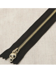 Fermeture satin métal lurex tête de mort - Or