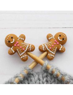Bouchons stoppeurs de mailles pour aiguilles à tricoter - Biscuit pain d'épice