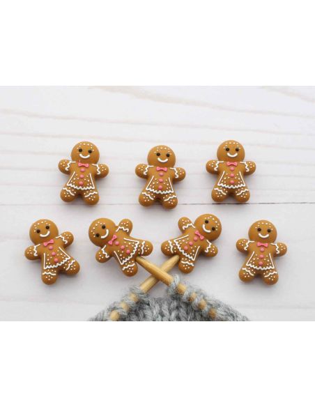 Bouchons stoppeurs de mailles pour aiguilles à tricoter - Biscuit pain d'épice