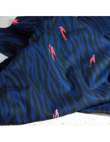Tissu crêpe de viscose Zébra bleu - Églantine & Zoé