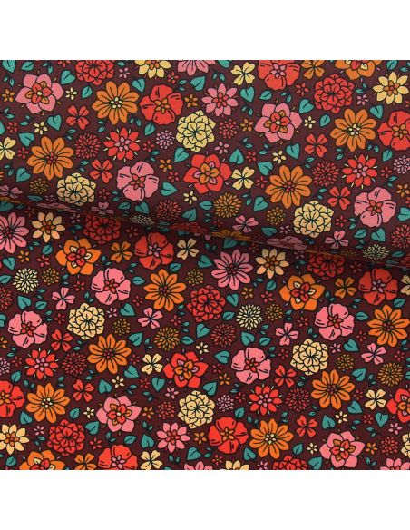Tissu velours milleraies fantaisie - Béatrice chocolat et orange