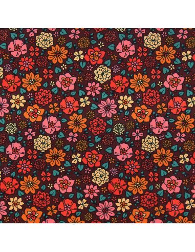 Tissu velours milleraies fantaisie - Béatrice chocolat et orange