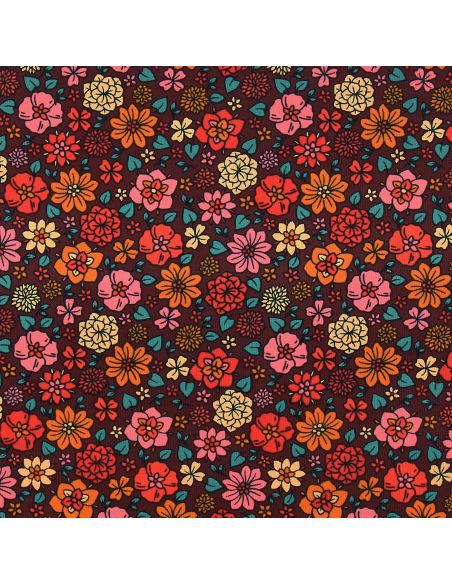 Tissu velours milleraies fantaisie - Béatrice chocolat et orange