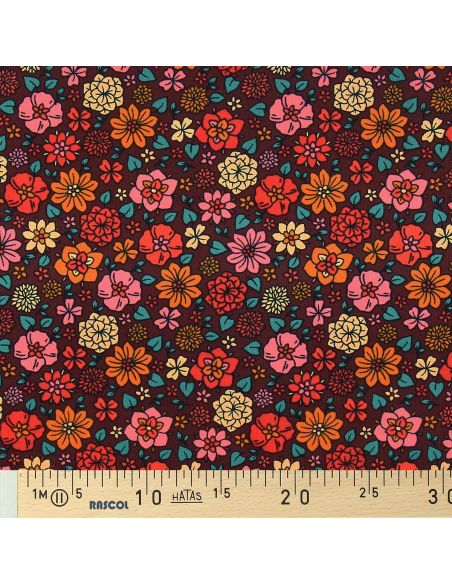 Tissu velours milleraies fantaisie - Béatrice chocolat et orange
