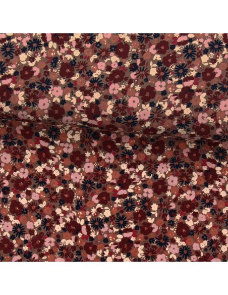 Tissu velours milleraies fantaisie - Mizet moka et rose
