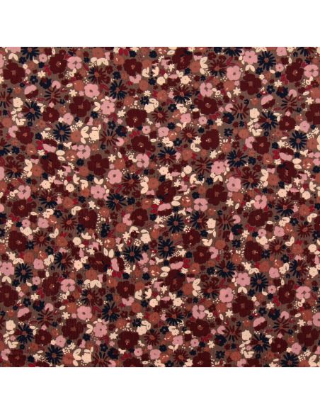 Tissu velours milleraies fantaisie - Mizet moka et rose