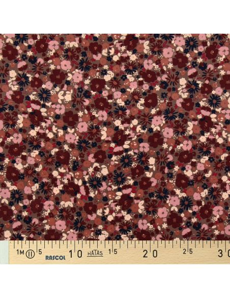 Tissu velours milleraies fantaisie - Mizet moka et rose