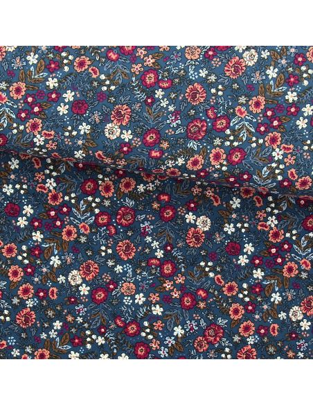 Tissu velours milleraies fantaisie - Barjay bleu et rose