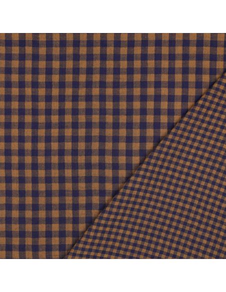 Tissu double gaze à carreaux double face fil teint - Bleu marine