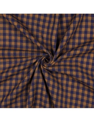 Tissu double gaze à carreaux double face fil teint - Bleu marine