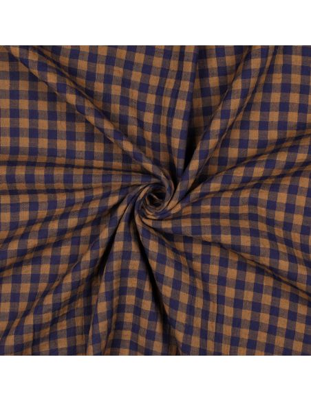 Tissu double gaze à carreaux double face fil teint - Bleu marine