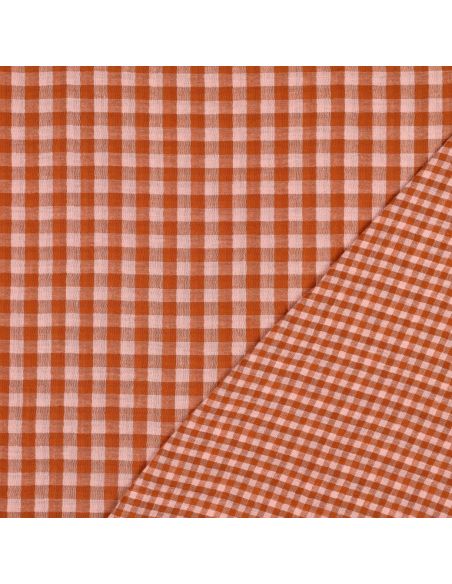Tissu double gaze à carreaux double face fil teint - Rose