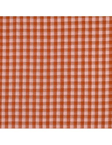 Tissu double gaze à carreaux double face fil teint - Rose