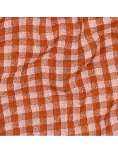 Tissu double gaze à carreaux double face fil teint - Rose