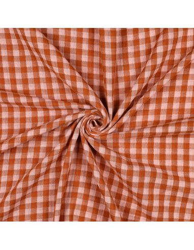 Tissu double gaze à carreaux double face fil teint - Rose